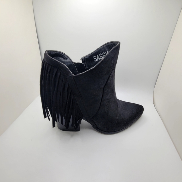 Hot Kiss Sassy Size 6 Suede Ankle Boot with Fringe Chunky Heel Boho Zipper - Picture 6 of 9